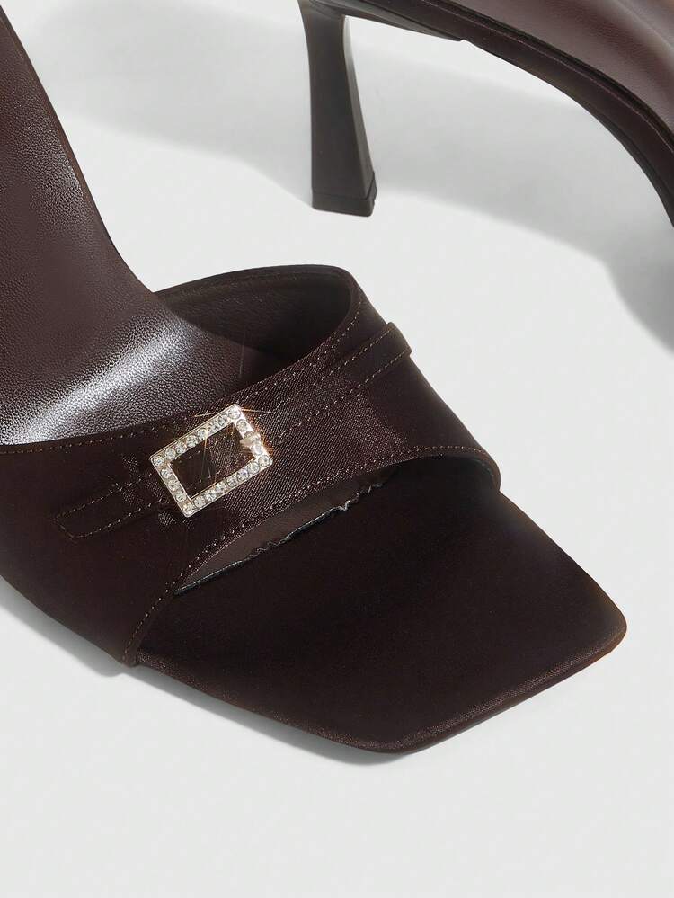 CUCCOO SZL Women Shoes Spring And Summer New Brown One-Piece Rhinestone Buckle With Peep Toe Women's High-Heeled Sandals Fashionable, Comfortable And Versatile Sexy Party Women's Sandals Peep Toe Sandals