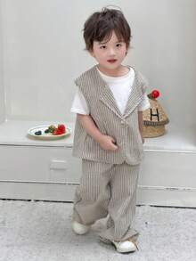 DAZY Baby Boy Striped Single-Breasted Vest, Shirt And Pants Casual Outfit - Black - View 1