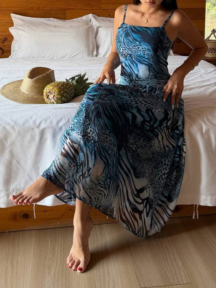 Women's Lightweight Animal Print Mesh Maxi Nightgown, Summer