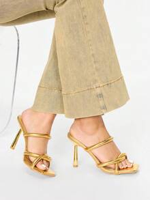 Glitzique Women's Gold Pyramid Decor High Heel Mules, Gorgeous Party High Heel Sandals Spring Shoes - Gold - View 5