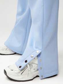 Denimoi Slit Hem Button Detail Straight Leg Sweatpants Casual Outfits Airport Outfits Loungewear Cozy - Blue - View 1