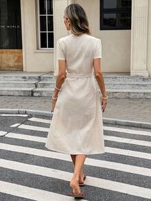 Serisse 女士休闲纯色系带中长连衣裙 - 杏色 - 查看 2