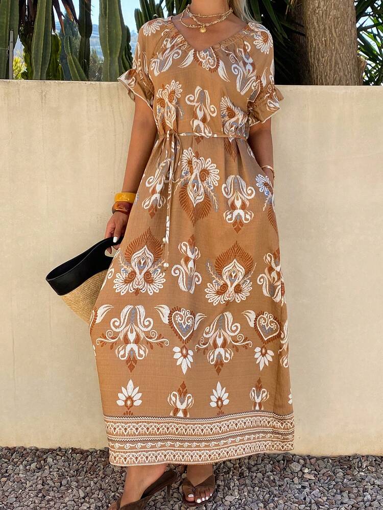 Bohemian Style Printed Long Dress, Women's Spring/Summer Fashion Outfit Sundress Boho