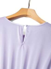 GlowEve CURVE Plus Size Women's Summer New Lavender Elegant Dress,Round Neck Ruffle Sleeve Waist Belt Metal Buckle Tea Party Brunch Banquet Date Night Woven Gown - Mauve Purple - View 6