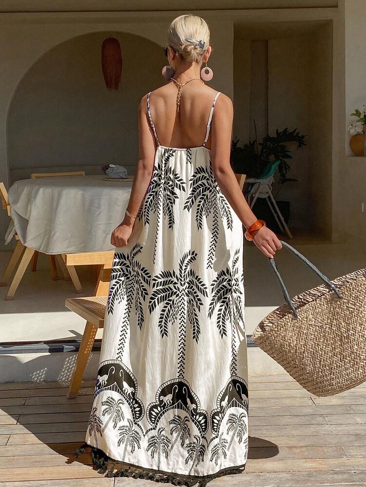 Women's Summer Spaghetti Strap Dress, Floral Print Maxi Vacation Dress Sundress Boho