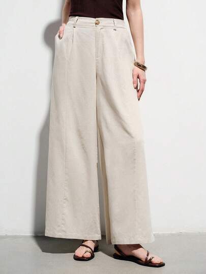 Aveloria Modichic Minimalist Versatile Commuting Elegant Quality Women Linen-Like Loose Straight Solid Color Suit Pants