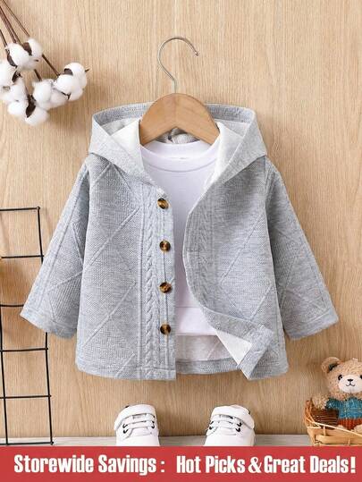 嬰兒男童休閒實色前扣帽衫外套（不含T恤）
