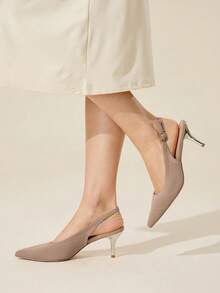 CUCCOO BASICS Women's Elegant Commuter Fashion High Heel Shoes With Buckle Design - Apricot - View 1