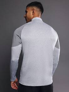 SUMWON Áo tập luyện thể thao dài tay nam cổ kéo khóa nửa thân, thiết kế sọc dọc, kiểu áo chui đầu cổ kéo khóa ¼. - Xám - Xem 2