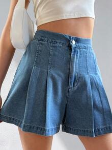 DAZY Women's Casual Washed Elastic Waist Denim Shorts, Summer - Medium Wash - View 3