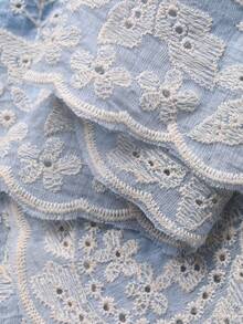 DAZY 女士夏季休闲度假花卉刺绣短袖上衣和半裙两件套 - 藍色 - 查看 7