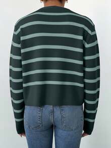 Striped Pattern Button Front Cardigan - Multicolor - View 2