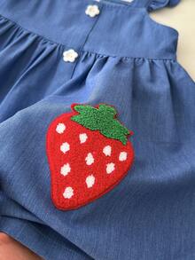 THE HAPPY LOOK Young Girl Strawberry Print Ruffle Hem Waist Cinched Dress - Blue - View 3