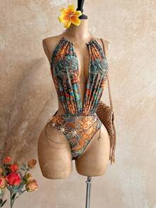 Soleia Áo liền thân gợi cảm thời trang cổ khoét sâu in hình mặt trời dành cho nữ, thích hợp cho kỳ nghỉ. - Nhiều màu - Xem 4