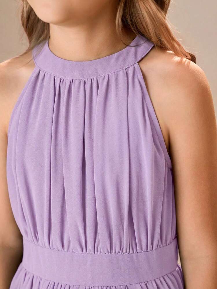 Pitira Pitira Tween Girl Woven Solid Color Snug Fit Sleeveless Dress - Mauve Purple - View 4