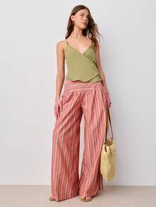 Nöista Olive Green Sleeveless Halter Top Features A Wrap-Front, Straps With Wooden Bead Details Front And Back. Spring, Summer, Easter, Boho, Festival. - Army Green - View 5