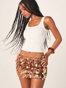 MISSGUIDED Gold Sequin Micro Mini Skirt Party Night Out Bodycon Festive Holiday Club Wear Sparkly Glam Celebration - Brown - View 4