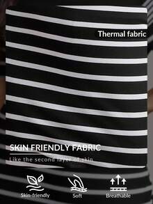 Zelara Plus Size Round Neck Striped & Printed Casual Summer Short Sleeve Dress - Black - View 11