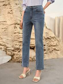 MOTF PREMIUM 斜插口袋水洗牛仔七分裤 - 淺色水洗藍 - 查看 4