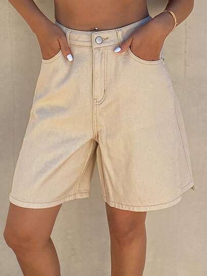 DAZY Women's Casual Solid Color Washed Denim Shorts, Summer