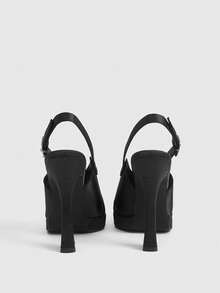 CUCCOO LuxiPop 女士户外尖头高跟鞋，防水桌布缎面交叉绑带设计，时尚简约舒适，适合日常、派对和宴会等场合。 - 色丁黑色 - 查看 6