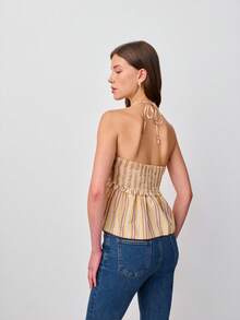 Nöista Striped Halter Top With A Smocked Bodice And A Flared, Peplum Hem. Spring, Summer, Easter. - Yellow - View 2