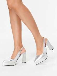 Glitzique 女士镂空高跟鞋，超高跟，粉色、杏色、白色、黑色、红色、银色、金色可选，时尚鞋履 - 銀色 - 查看 5