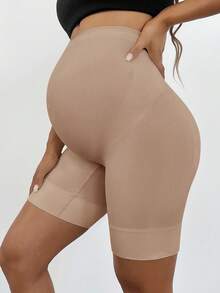 SHEIN 高级孕妇塑身衣，高腰中腿孕妇内裤，防止摩擦，柔软腹部支撑 - 卡其色 - 查看 5