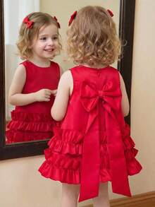 SHEIN Elegante e carino vestito da principessa con fiocco rosso per bambine - Rosso - Visualizzare 8