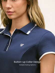 GLOWMODE Winning Serve Sweat-Wicking Quick-Dry Contrasting Collar Design Logo Polo Golf Dress Tennis Dress Golf Pickleball Daily Casual Wear - Dark Blue - View 3