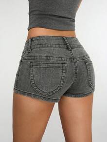 Jeanoix Street Style Low Waist Denim Shorts - Grey - View 2