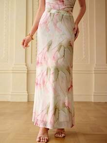 ZEYLAH Women's Elegant Tie-Dye Print Mesh Mermaid Skirt - Green - View 2