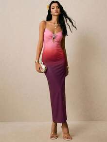 Poéselle Đầm maxi ôm sát gợi cảm họa tiết sao biển ánh kim ombre dành cho nữ - Nhiều màu - Xem 4