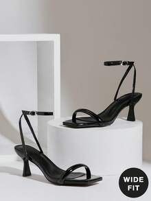 SHUZIA 女士宽楦优雅简约踝带细高跟凉鞋 - 黑色 - 查看 1