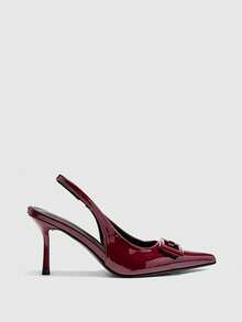 CUCCOO BIZCHIC Tacones de aguja con punta puntiaguda y correa de tobillo con hebilla metálica, sandalias de tacón alto minimalistas y de moda para mujer - Burdeos - Ver 3
