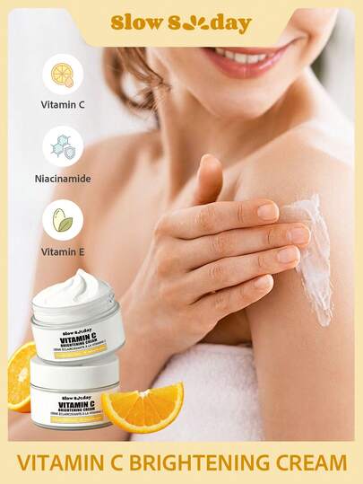 スロー サンデー ビタミンC 美白クリーム、スキンケア、ビタミンC、ナイアシンアミド、ビタミンEを配合、くすみ改善 肌滑らか、ボディホワイトニングクリーム、保湿 肌トーンアップ、春夏向け、Y2K、パーティー&ギフトに、コンパクト&携帯便利