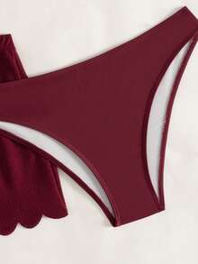 Swim Mod Bộ bikini gợi cảm màu đỏ tía buộc dây cổ dành cho nữ mùa hè, kèm váy ngắn. - Màu đỏ tím - Xem 4