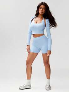 Denimoi Women's Solid Color Halter Neck Backless Casual Versatile Top - Blue - View 4