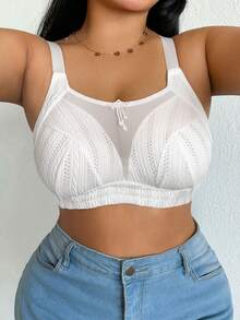 DesireSculpt Sujetador sin costuras inalámbrico de talla grande con parches de malla de unicolor - Blanco - Ver 4