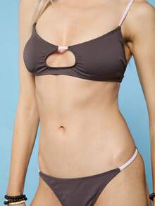 COUREZ 前开衩抹胸比基尼上衣/Y2K夏季女式可爱性感沙滩度假泳装夏季外出女式沙滩装 - 棕色 - 查看 6