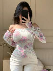 DAZY 女士优雅花卉针织毛衣，春夏款 - 白色 - 查看 9