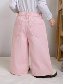SHEIN Baby Girl Loose Fit Pockets Flare Leg Jeans - Pink - View 2