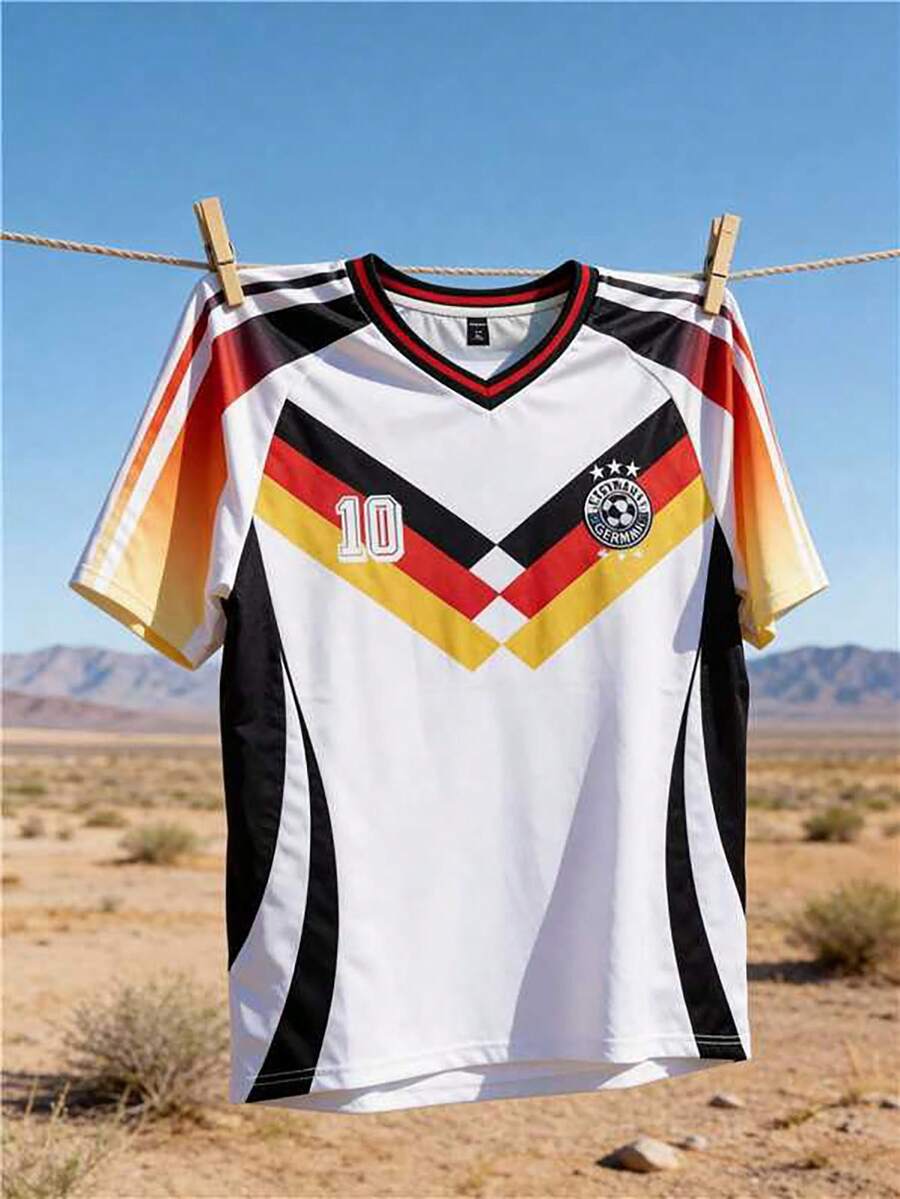 ROMWE MEN Men's Contrast Color V-Neck Short Sleeve Sports T-Shirt, Athletic Jersey - Black and White - View 1