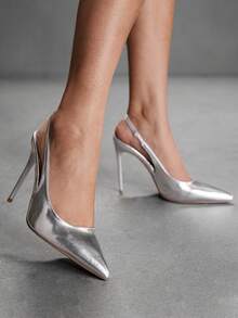 CUCCOO SZL 女士尖头高跟派对鞋，优雅时尚，适合圣诞节 - 銀色羊紋 - 查看 8