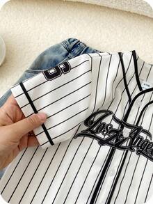 男婴服装套装，短袖裙，棒球夹克短袖衬衫，舒适百搭，休闲时尚，日常运动街头风，适合春、夏、秋、冬四季，室内、室外、日常、运动、派对、拍照、节日、街头风、运动服、圣诞节、新年等场合。 - 彩色 - 查看 4