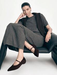 女士尖头搭扣设计休闲时尚粗跟乐福鞋 - 巧克力棕 - 查看 1