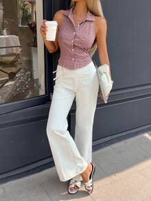 Siren Gaze 女士格子单排扣休闲露背吊带衬衫 - 彩色 - 查看 5