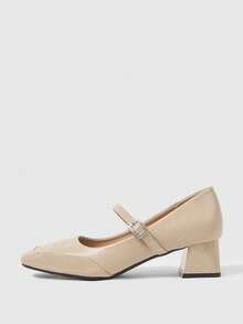 Sleekvia Women's Elegant Commuter Simple Square Toe Pumps - Apricot - View 10