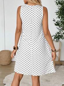EMERY ROSE 女士波点褶皱圆领休闲日常度假旅行迷你连衣裙 - 白色 - 查看 2