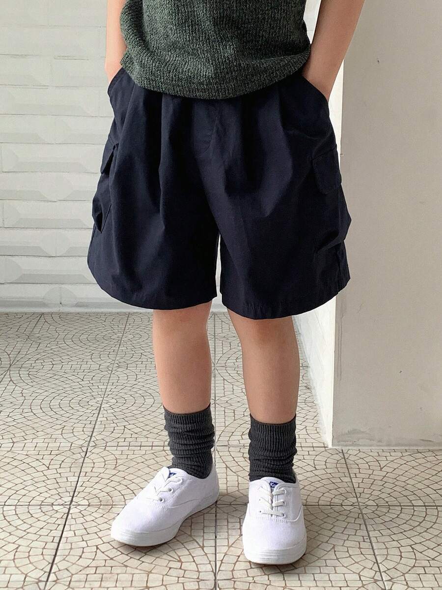 Dazy Kids 男童休闲纯色工装短裤，夏季 - 藏蓝色 - 查看 1